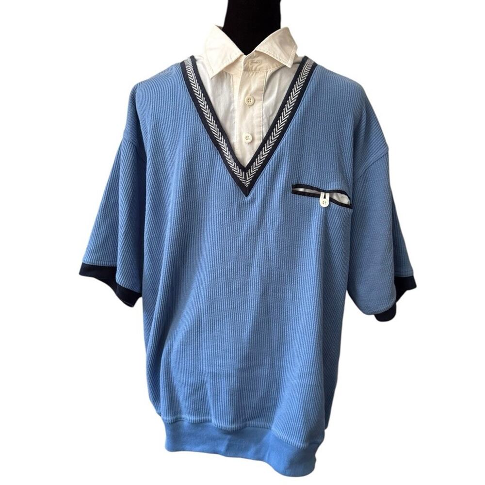Vtg Duke‎ Haband Polo Large Men’s Blue Knit Mobster Cabana Golf 70s 80s Grandpa